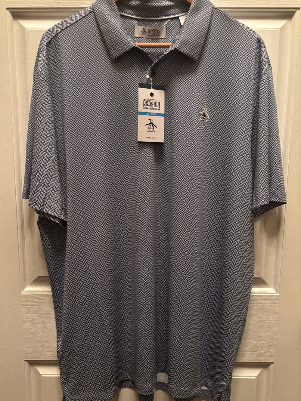 NWT Original Penguin Men's  Blue Geo-Print Short Sleeve Polo- XXL